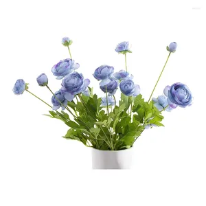 Dekorativa blommor Beau-Artificial Silk Persian Buttercup Asian Ranunculus Celery Flower 5 PCS For Arrangement Home Decor (Blue)