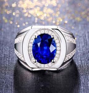 Saphir-Edelsteine, blaue Kristallringe für Männer und Frauen, Zirkon-Diamanten, Weißgold, Silberfarbe, Argent-Schmuck, Bijoux-Band, Geschenke 7003874