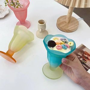 Kieliszki do wina 300 ml Ins Creative Tulip Lace Glass Cup Retro Frosted Choled Desser Sok Home Cafe Drink vere Ice Cream Creake Prezenty