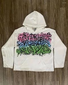 Kvinnors hoodies Personlig geometrisk handmålad mönstertryck överdimensionerad par hoodie kvinnlig y2k baggy streetwear casual trendy retro