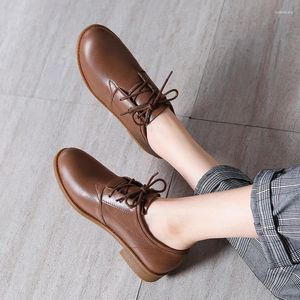 Casual Shoes Corium Oxford Style Small Leather for Women Deep Mouth Single Soft Sules Flat Plus Size 41 42