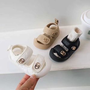 Sandals Baby and Toddler Shoes Boys and Girls Aniti Kick Shoes 2024 Spring/Summer Modern Fashion Shoe Hooks Songle Leather Leathals J240228