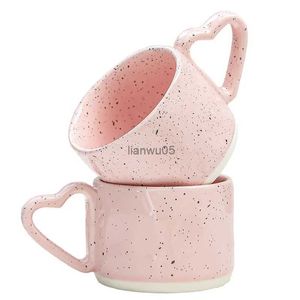 Mugs Korean Style ins Ceramics Cup 300ML Pink Love shape handle Coffee Mug Breakfast milk oatmeal cup Water cup Valentines Day GiftL2402