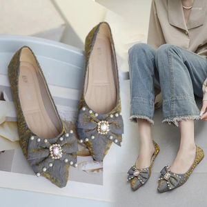 Casual Shoes Flat Shining Womens 2024 Bow Knot Rhinestone Fairy Style Commuting Comfortable