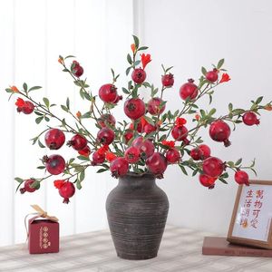 Decorative Flowers Artificial 7-head Pomegranate Fruit With Leaves Home Soft Floor Year Decoration Wealth