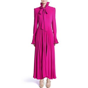 2024 Spring Linen Bow Women's Dress Stand-Collar dragkedja Långärmad kvinnas avslappnade långa klänningar AS037