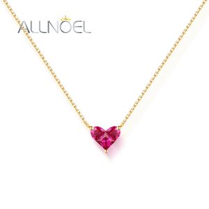 ANLLNOEL Solid 18K Gold Necklace For Women Red Corundum Heart Sweet Romance Anniversary Gifts K Gold Jewelry 9K 14K Gold Pendant 240220