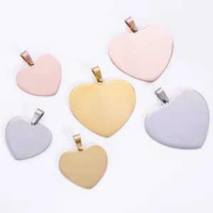 Charms 5pcs Mirror Polished Stainless Steel Blank Heart Tag For DIY Making Jewelry Necklace Pendant Lettering Customized Logo