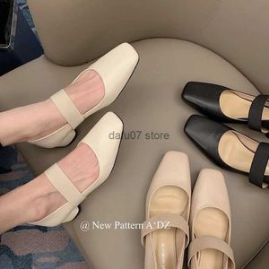 Dress Shoes MEZEREON Med Heels Square Toe Women Pumps Cow Leather Ladies Shoes Korea Style Mary James Elegant Footwear For Office LadyH24228