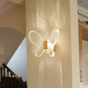 Vägglampa k9 kristallljus lyxigt sovrum sovrum enkel kreativ gång trappa barn rum fjäril