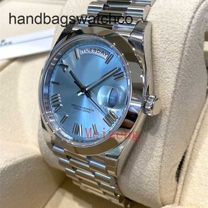 Rolaxss Watch Platinum Luksusowe na rękę na rękę Ice Blue Day-Date 40 mm 228206 Męskie zegarki CY