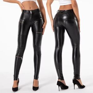 Capris Women Faux Skórzana Grunge Motor Motor Pants Zipper Sexy Bodycon England Punk Style Style Street Wear Klub nocny Spodnie