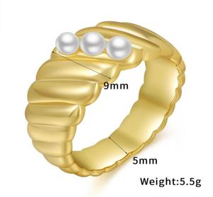 Modne punkowe miedziane metalowe metalowe pierścionki dla kobiet dziewczyny eleganckie trzy perły pierścionka ślubne biżuteria na imprezę biżuterii Prezent1247929
