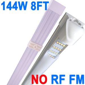 144W 8ft LEDショップライト、144000LM 6500K超明る白、リンク可能な天井照明器具、4列統合T8 LEDチューブライトワークベンチ（25パック）キャビネットクレスチ