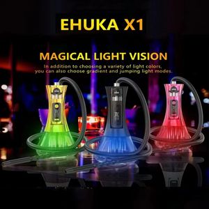 100% original EHUKA dual-use e cigarro Arab shisha E hookah X1 60w kit de narguilé eletrônico substituível POD vape descartável com 2000mAh LED modo de luz display caneta vapor