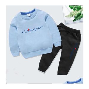 Clothing Sets New Fashion 1-13Years Kids Toddler Boy Clothes Set Brand Logo Print Long Sleeve Top With Pants Children Baby Autumn Outf Otudr