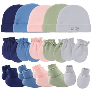 Set Set nascita bambino Neonato Accessori ragazza ragazzo Cappello + Guanti + Coprigambe 9 pezzi Puntelli per neonati Fotografia Colore solido Roba per bambini Cotone