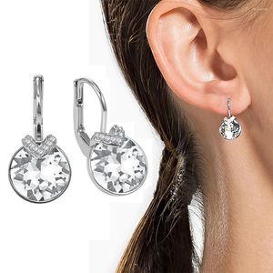 Dangle Earrings Mini Bella V Drop Earring For Women Friends Birthday Crystals From Austria Round Cut Silver Gold Color Pierced Jewelry