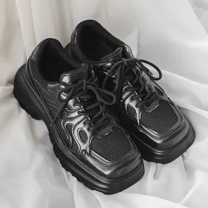 Casual Schuhe männer Japan Karajuku Koreanische Stil Mode Streetwear Dicke Plattform Schwarz Leder Männlich Lace Up Turnschuhe