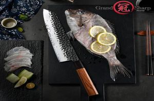 9 inç el yapımı chef039s bıçak 3 katmanlar Aus10 Japon çelik Kiritsuke Mutfak bıçağı dilimleme balık eti pişirme aletleri grandshar5242259