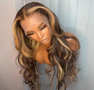 22 tum body wave spets front peruk hd frontal 30 tum 150 transparent höjdpunkt piano färg brun blond människa hår peruk 13x4 fulll 3101972