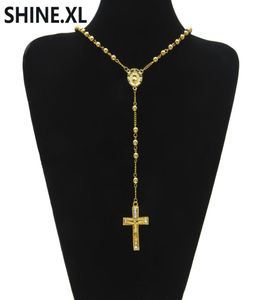 Hip Hop Iced Out Long Rosary Necklaces Bead Chain Pendant Gold Color Catholic Church Ball Jewelry8826180