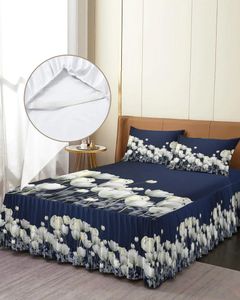 Bed Skirt Blue White Flowers Elastic Fitted Bedspread With Pillowcases Protector Mattress Cover Bedding Set Sheet