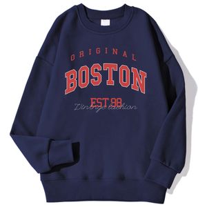 Orijinal Boston Est98 Sokak Mektubu Erkekler İçin Baskı Sweatshirt Sonbahar Gündelik Hoodie Oneck Yumuşak Pullover Trend Giysileri 240228