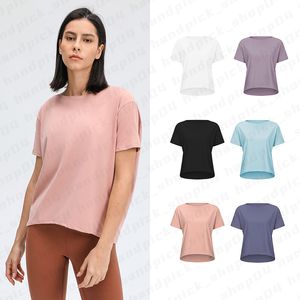 Lu Womens Short Sleeve Tops Round Neck Sports Shirt Mjuk bekväm Yoga Toppar Fashion Loose Tops Athletic Running Workout Breattable Clothing Daily Wear A-57