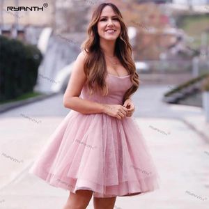 Party Dresses Ryanth A-Line Tulle Pink Glitter Ball Gown Prom Short Girls Cocktail Dancing Kne Length Birthday Evening Gowns