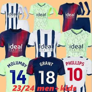 23-24 West Bromwich 축구 유니폼 Livermore Diang Brunt Albion 축구 셔츠 Robinson Grant Mowatt 2023 2024 Home Phillips 남자 키트 유니폼 3 위