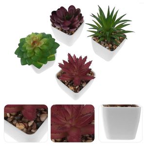 Decorative Flowers 4 Pcs Landscape Decor Mini Potted Plant Tiny Bonsai House Plants Tree Garden Fake Small Artificial Succulents Plastic