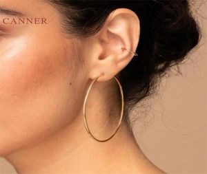 Hoop Huggie CANNER Real 925 Sterling Silver Earrings For Women Circle Earrings Hoops Korean Pendientes Silver Gold Jewelry 12mm Th2362756