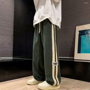 Men's Pants 1Pc Retro Soft Men Drawstring Elastic Waist Wide Leg Trousers Striped High Street Loose Breathable Sweatpants For