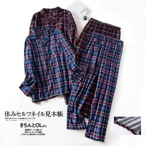 Mens Sleepwear Clothes Winter Flanell Trousers Suits Plus Autumn and Size Pyjamas Designa extra stora män Långärmad rutig uppsättning 7xl hem