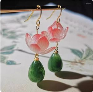 Baumelnde Ohrringe, 1 Paar, Lotus-Ohrhaken, handgefertigt, chinesischer Stil, niedlicher Schmuck, Hanfu-Cheongsam-Schmuck, Frauen-Mädchen-Geschenk
