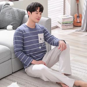 Stripe 100% Cotton Pajamas Sets Men Long Sleeve Pijama Set for Male S-XXXLSize Sleep Clothing Nightie Sleepwear Man Pyjamas Suit 240228