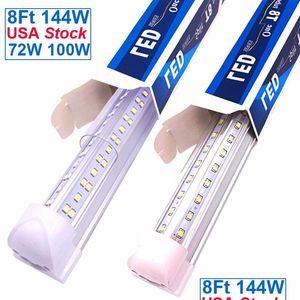 Tubos LED Industrial Led Shop Light 8Ft 8 Pés 72 100 144 Watts Lâmpada de tubo de pé 96 polegadas Linkable BBS Cooler Lights 7200Lm 14400Lm Integr Dh25C