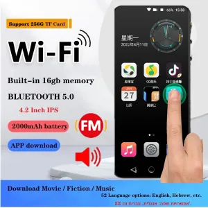 Jogadores Mahdi 16GB Mp3 Player Bluetooth Wifi Android Touch Screen 4.2 Polegadas Música Vídeo MP4 Player Suporte Rádio FM Alto-falante 256G TF Cartão