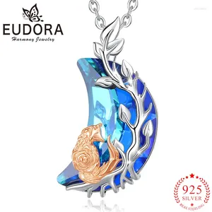 Pingentes eudora 925 prata esterlina azul cristal lua raposa colar árvore da vida pingente moda homens mulheres jóias presentes