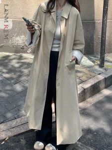 트렌치 lanmrem 한국 스타일의 긴 바람개비 사람 여성 라펠 벨트 싱글 가슴 단색 코트 패션 2023 가을 새 옷 2AA2828