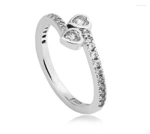 Pierścienie klastra Autentyczne 925 Sterling Silver Clear CZ Forever Hearts Finger For Women Wesder Wedding Jewelry Berloques ANILLOS5836206