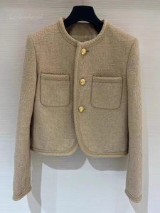 Cappotto corto color cammello da donna, giacca corta in tweed francese di alta qualità, moda casual slim 240226