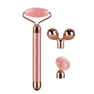 Passar New 3in1 Electric Jade Roller Energy Beauty Bar Vibrating Natural Rose Quartz Jade Roller Facial Roller Face Lyft Massager