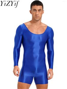 Roupa de banho masculina brilhante manga longa em torno do pescoço bodysuit maiô collant macacão de uma peça hommes fatos de banho festa clubwear