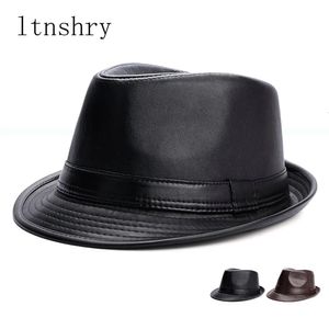 British Style Short Brim Jazz Caps Hats Fashion Artificial Leather Top Hat Fedoras Trilby Hat Solid Panama Formal Cap Gorra 240219