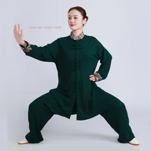 Abbigliamento etnico 2024 Cinese Vintage Tai Chi Arti Marziali Set Addensare Lavorato A Maglia Taijiquan Pratica Wushu Sport All'aria Aperta