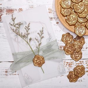 Opakowanie prezentowe 30pcs Wax Fel z naklejka koperta samoprzylepna brązowe złote naklejki pieczęci na wesele zaproszenie na przyjęcie urodzinowe