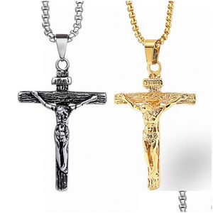 Jewelry Uni Mens Stainless Steel Pendant Necklace Christian Cross Crucifix Jesus Patron Saint With Rolo Drop Delivery Wedding , Party Dhxqu