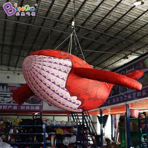wholesale 6mL (20ft) Exquisite craft display inflatable hung red whale with lights blow up ocean animal balloons for outdoor party event decoration toys sports